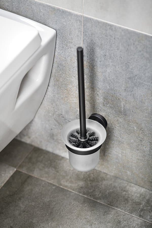 SAMBA wisząca szczotka do WC, szkło mleczne, czarny mat