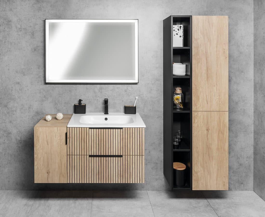 SORT lustro z oświetleniem LED 100x70cm, czarny mat