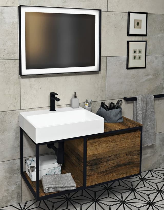 SORT lustro z oświetleniem LED 100x70cm, czarny mat