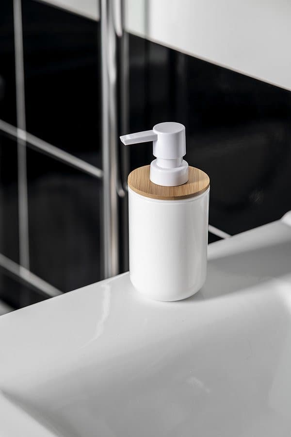 SNOW dozownik mydła do postawienia 350ml, biały/bambus