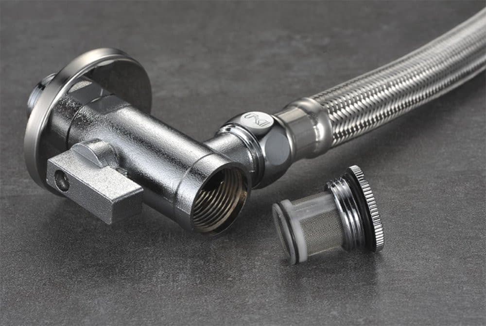 Zawór kulowy narożny 1/2 &quot;x3/8&quot;, z filtrem, para, chrom