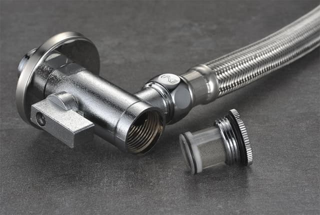 Zawór kulowy narożny 1/2 &quot;x3/8&quot;, z filtrem, para, chrom