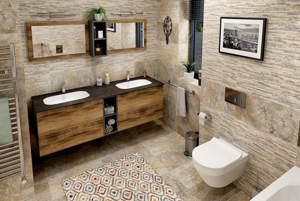 TREOS umywalka podwójna 151,6x51,3 cm, Rockstone, biały mat
