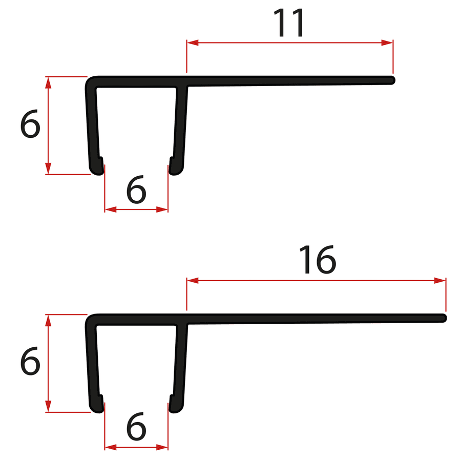Zestaw uszczelek pionowych do szkła 6/6mm, 1900mm, czarny