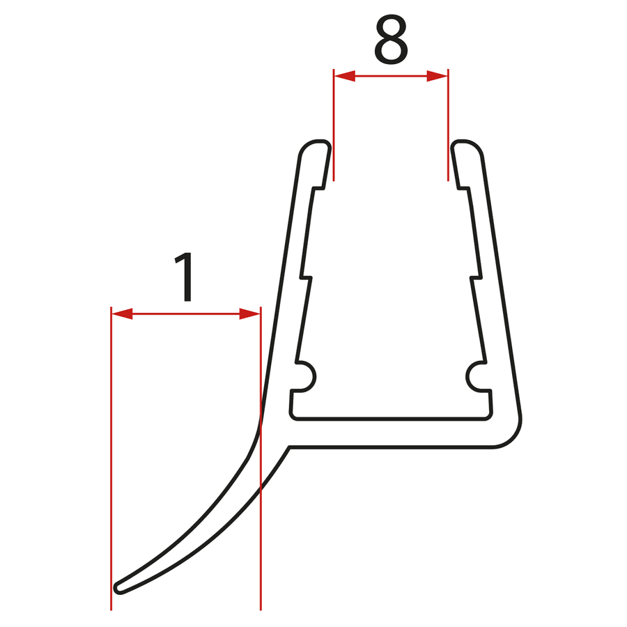 Uszczelka dolna pod szkło pełne 8mm, 1000mm