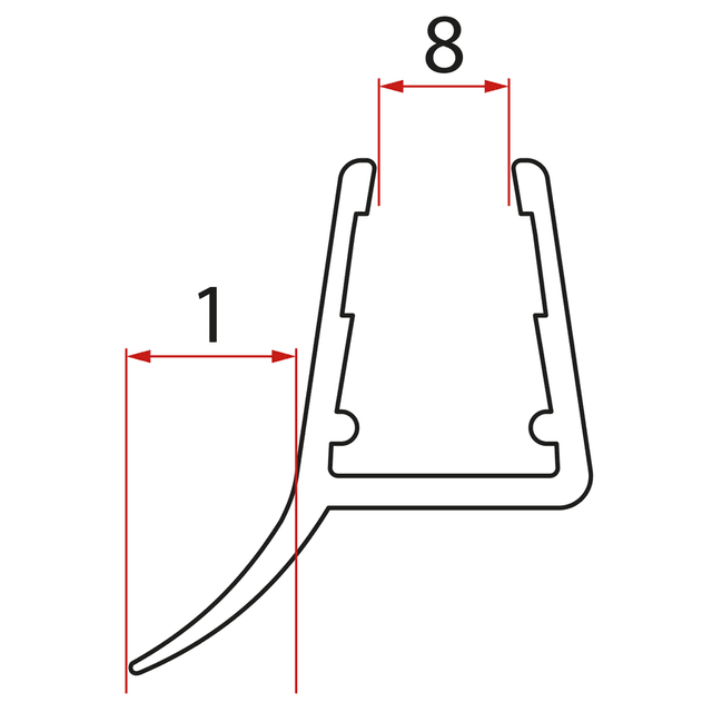 Uszczelka dolna pod szkło pełne 8mm, 1000mm