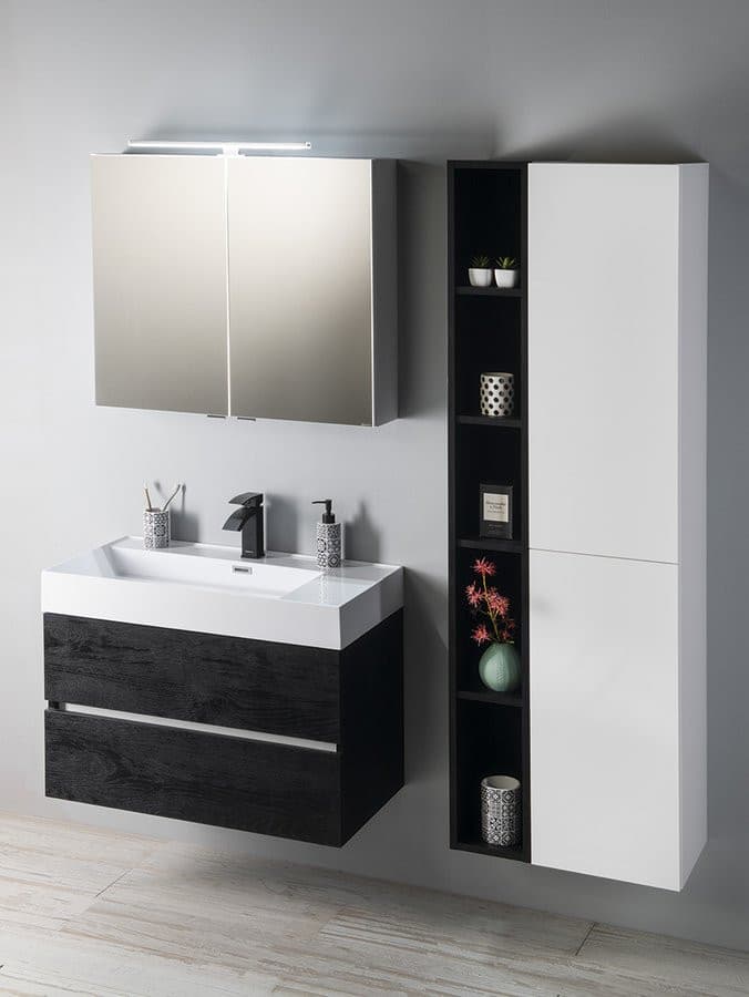RIWA szafka z LED lustrem, 81x70x17cm, dąb alabama