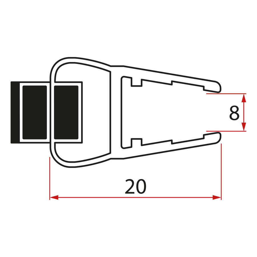 Uszczelka magnetyczna szkło 8mm i 3M, 2000mm