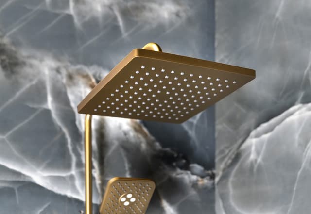 Zestaw prysznicowy z baterią termostatyczną, złoto mat
