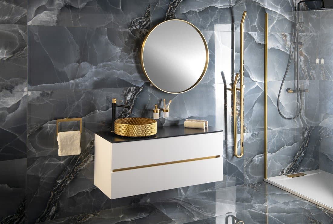 NOTION lustro w ramie, ø 80cm, złoty mat
