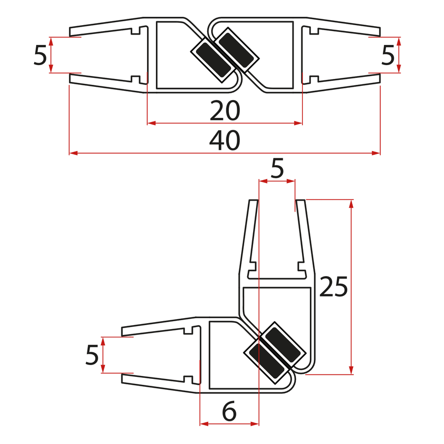 Uszczelka magnetyczna 45° 5/5mm 1850mm