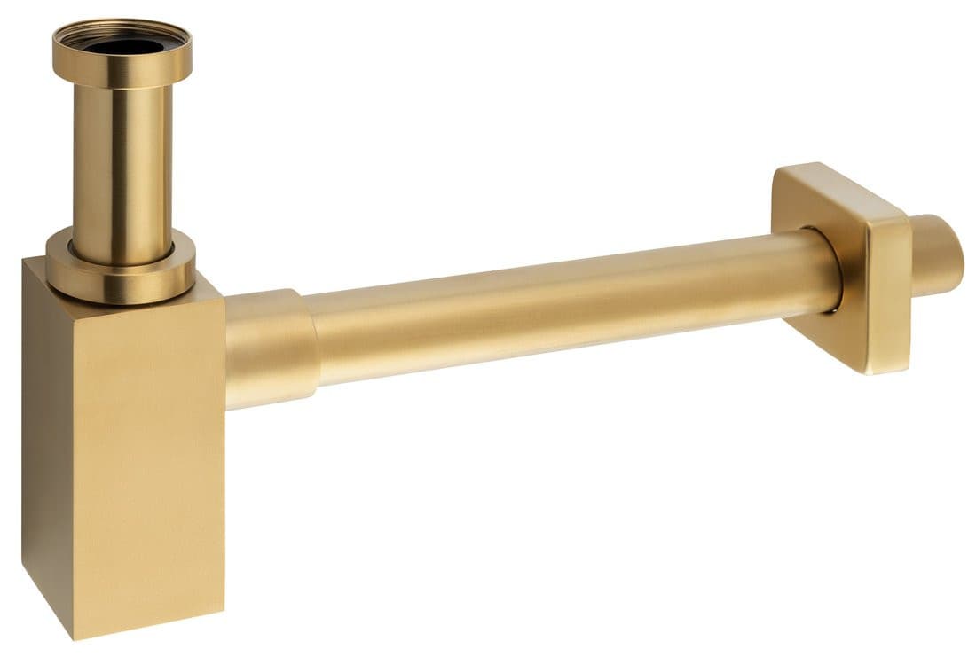 Syfon umywalkowy 5/4&quot;, odpływ 32mm, kwadratowy, złoto mat