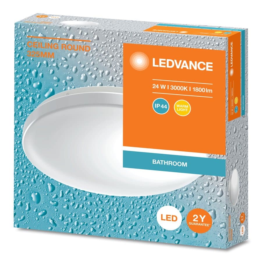 Lampa sufitowa łazienkowa, ø 325mm, 1800lm, 24W, 3000K, IP44
