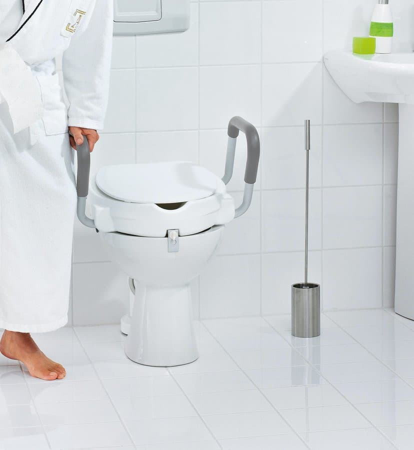 HANDICAP Deska WC podwyższona 10 cm, z uchwytami, biała