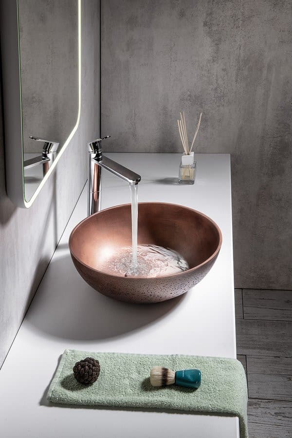 FORMIGO umywalka betonowa nablatowa, średnica 39cm, miedź