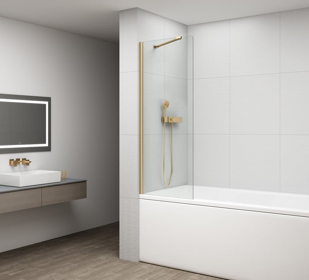 FISA parawan wannowy 700x1500mm, złoty mat, szkło czyste