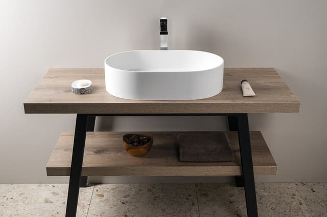THIN umywalka na Rockstone blat 55x35cm, biały mat