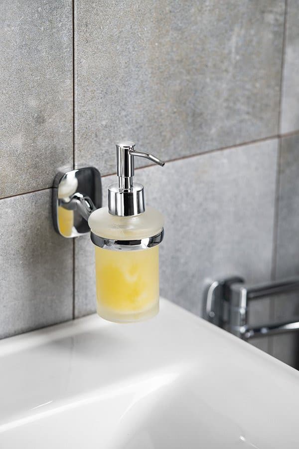 RUMBA dozownik mydła 160ml, szkło mleczne, chrom