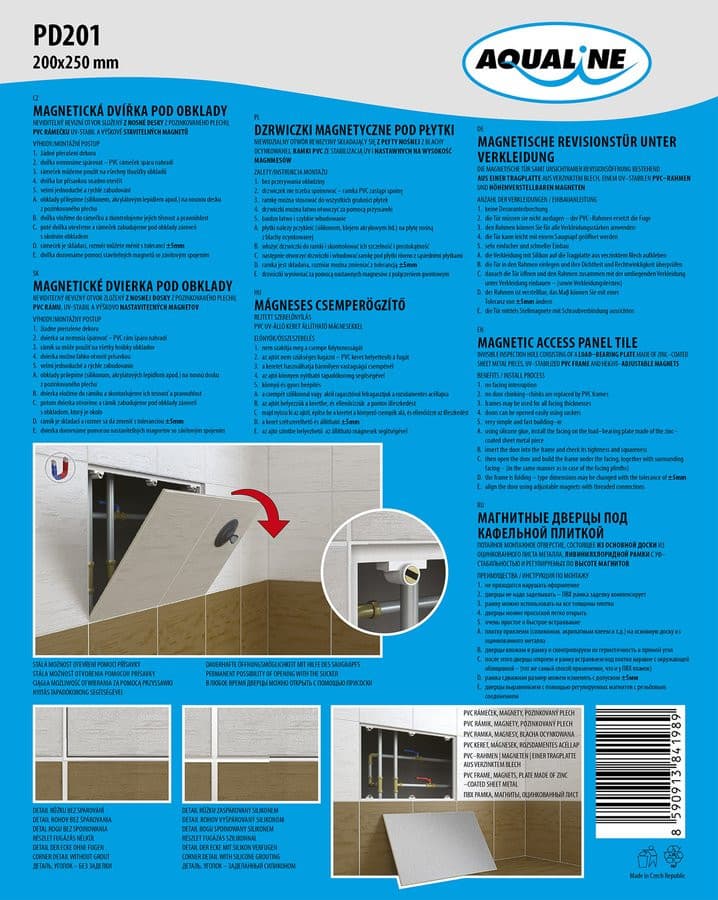 Drzwiczki rewizyjne magnetyczne pod płytki 200x250