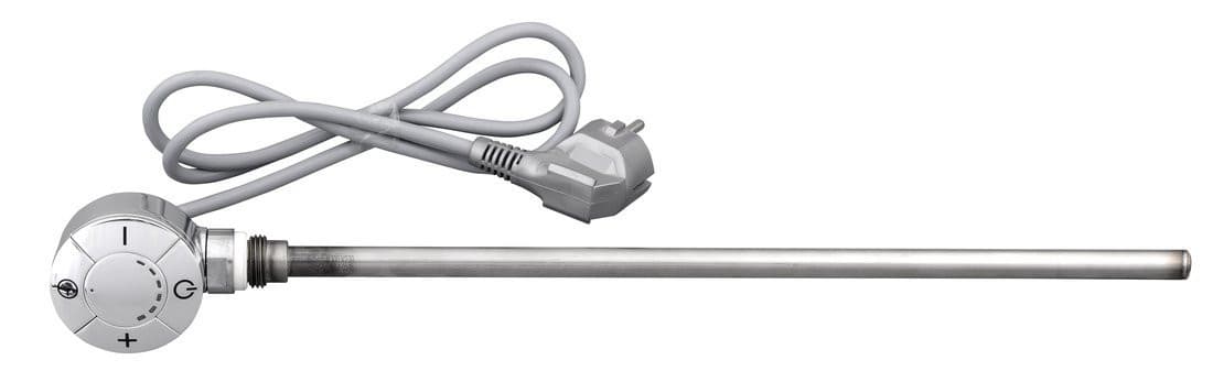 Grzałka z termostatem, kabel prosty, 600 W, chrom