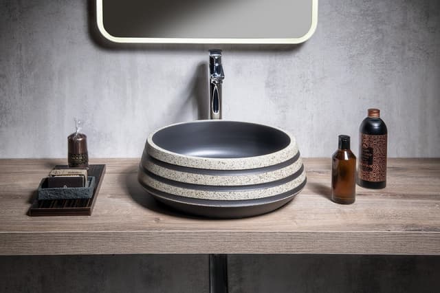 PRIORI umywalka ceramiczna nablatowa Ø 41cm, czarny/kamień