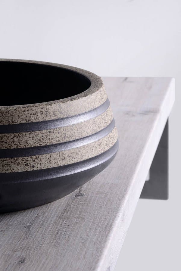 PRIORI umywalka ceramiczna nablatowa Ø 41cm, czarny/kamień