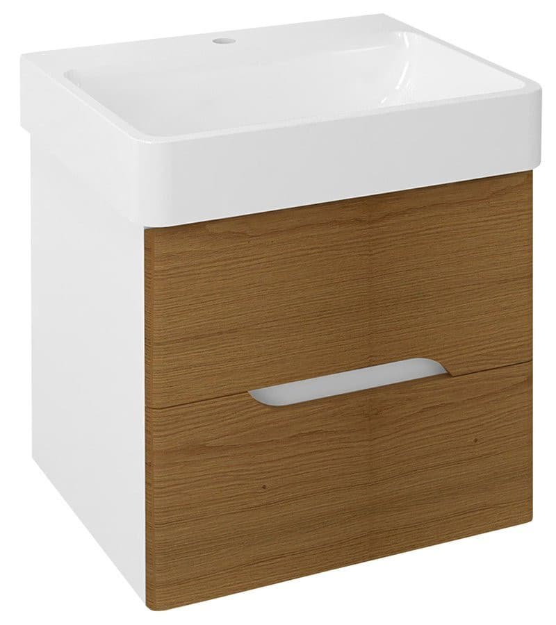 MEDIENA szafka umywalkowa 56x51x48,5cm, biały mat/dąb natural