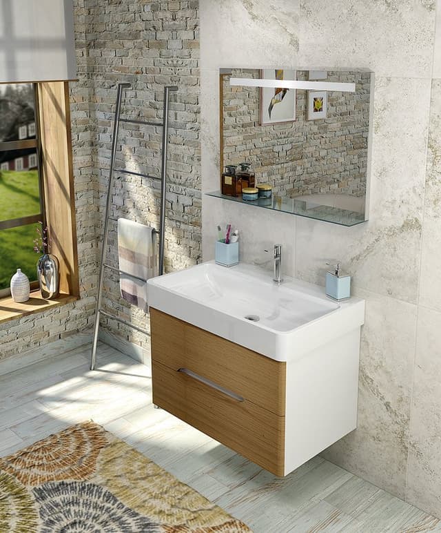 MEDIENA szafka umywalkowa 76x51x48,5cm, biały mat/dąb natural