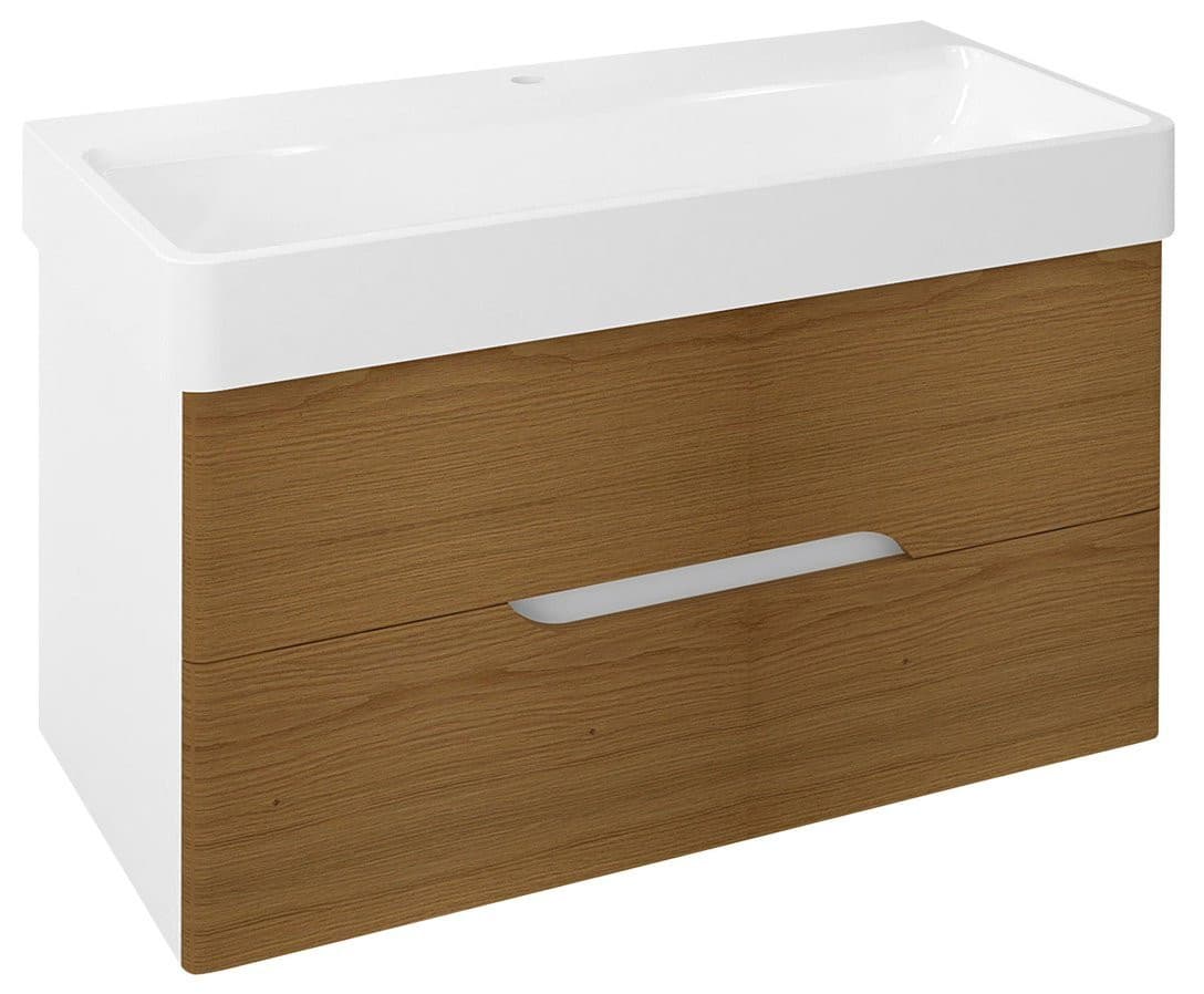 MEDIENA szafka umywalkowa 96x51x48,5cm, biały mat/dąb natural