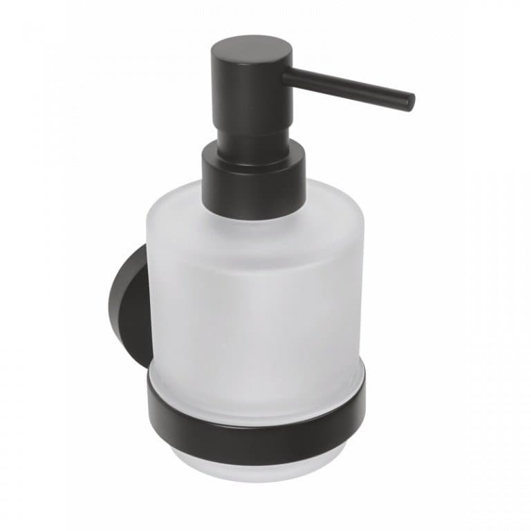 X-ROUND BLACK dozownik mydła 200ml, szkło mleczne, czarny mat