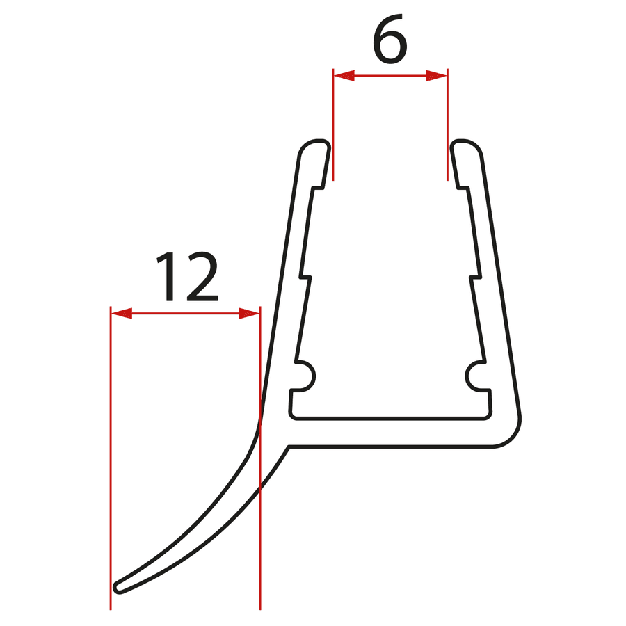 Uszczelka dolna do  drzwi prysznicowych, szkło 6mm, 1000 mm