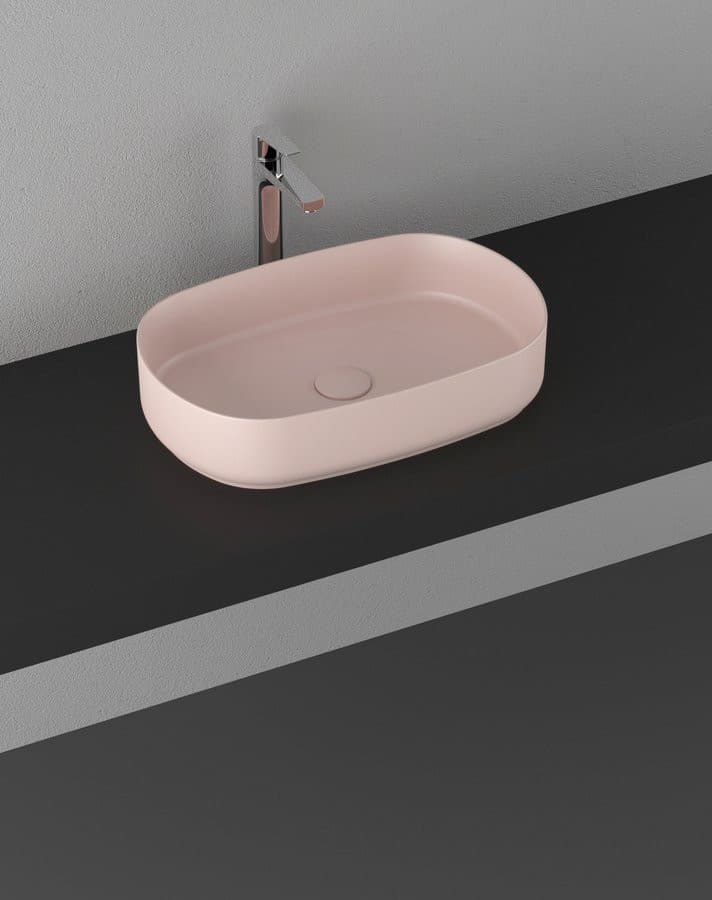 INFINITY OVAL umywalka ceramiczna nablatowa, 55x36cm, salmon