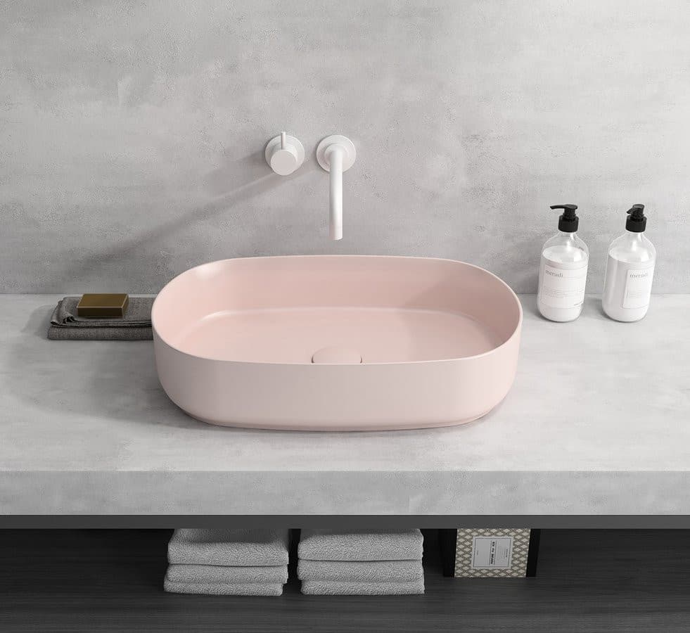 INFINITY OVAL umywalka ceramiczna nablatowa, 55x36cm, salmon