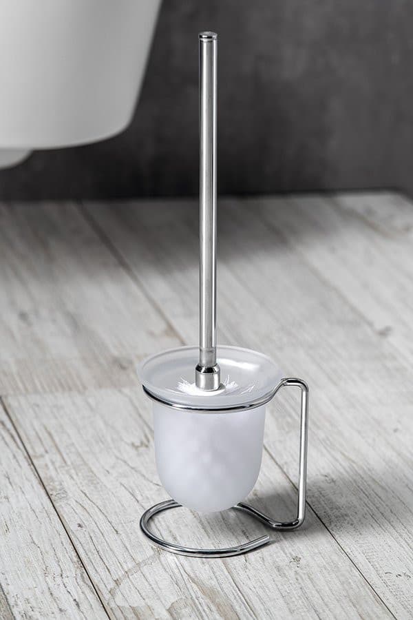 X-ROUND E szczotka do WC do postawienia, szkło mleczne, chrom