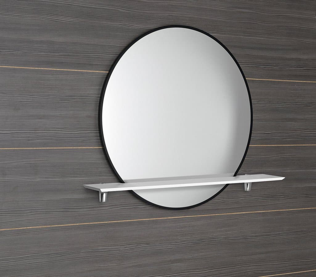 SHARON lustro z oświetleniem LED Ø 80cm, półką, czarny mat