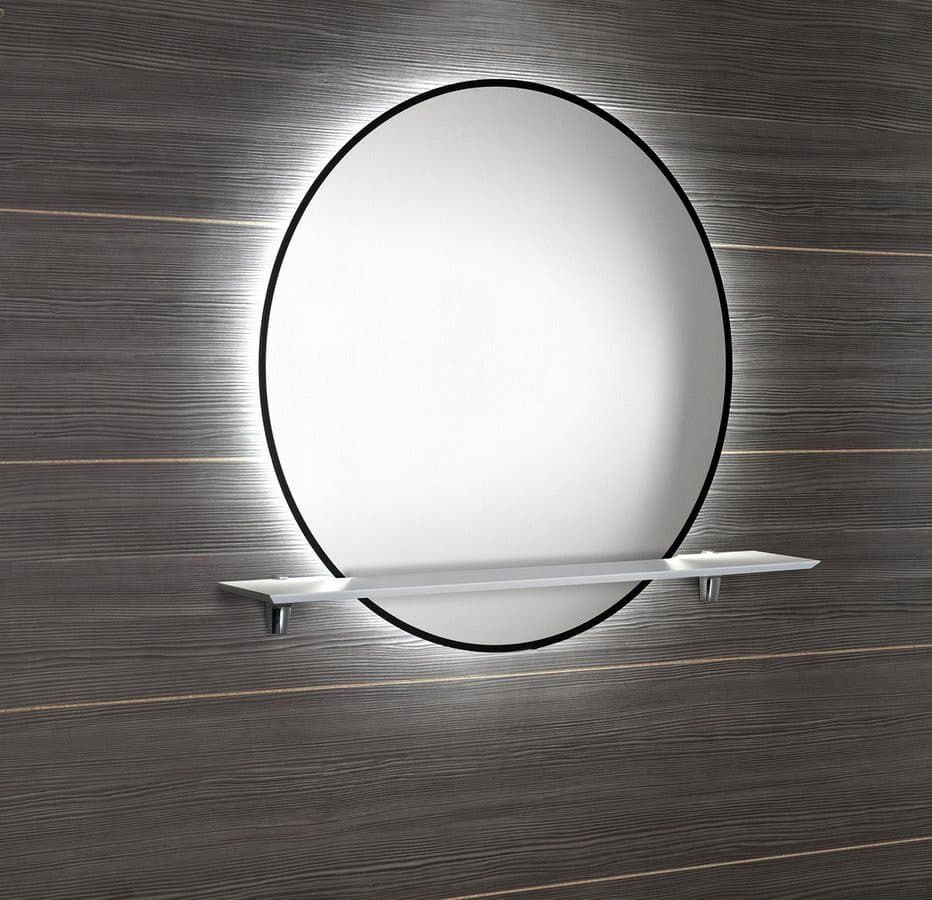 SHARON lustro z oświetleniem LED Ø 80cm, półką, czarny mat