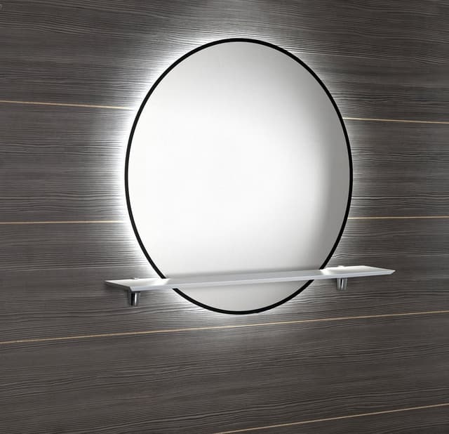SHARON lustro z oświetleniem LED Ø 80cm, półką, czarny mat