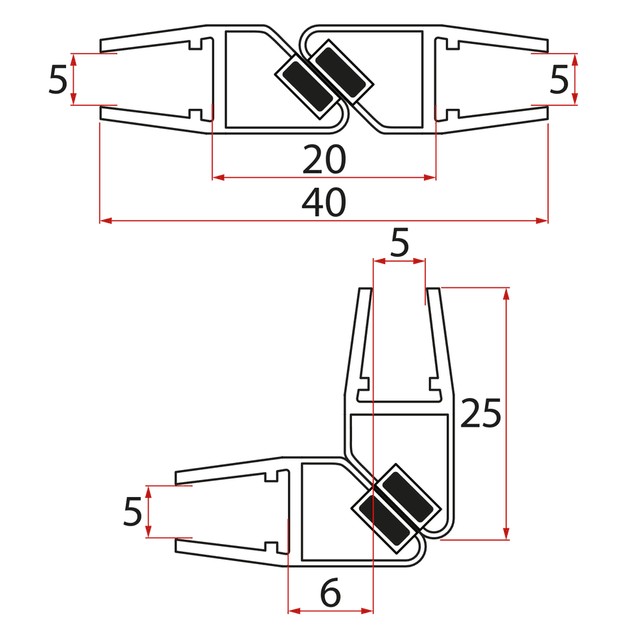 Uszczelka magnetyczna 45° 5/5mm 1850mm