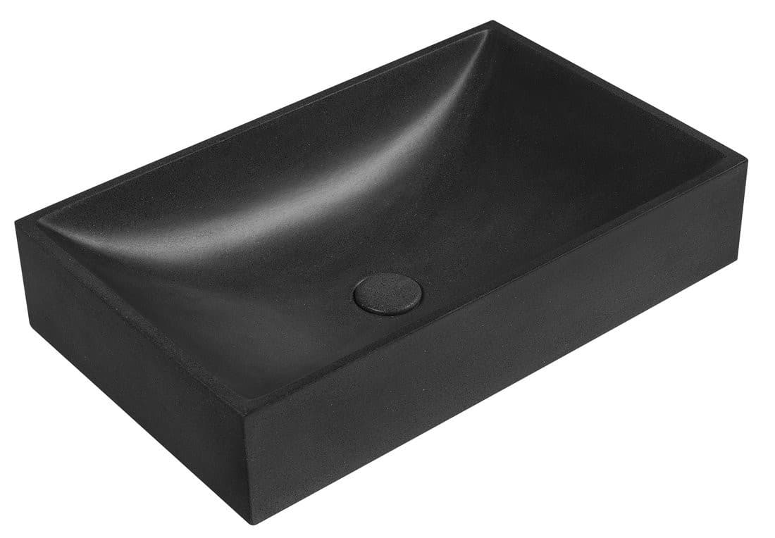 TARANT umywalka betonowa z korkiem, 58x36cm, czarny granit