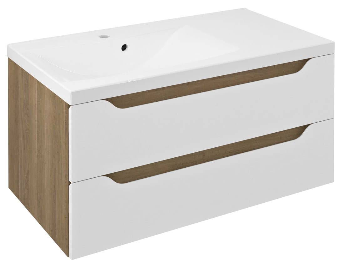 WAVE szafka umywalkowa 89,7x45x47,8cm, lewa, biała/dąb cuneo
