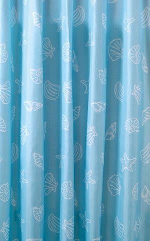 Zasłonka prysznicowa 180x200cm, polyester, niebieska, muszle